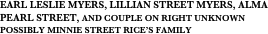 EARL LESLIE MYERS, LILLIAN STREET MYERS, ALMA PEARL STREET, AND COUPLE ON RIGHT UNKNOWN POSSIBLY MINNIE STREET RICE’S FAMILY
